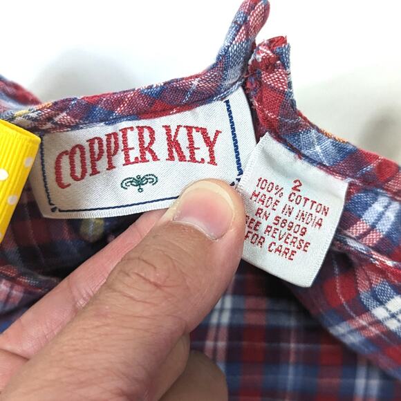 Vintage Copper Key Dress Girls Size 2 Red Plaid Shift School - Picture 4 of 4